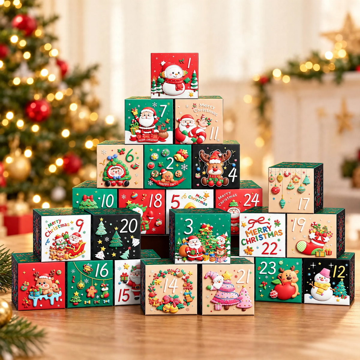 Dekorative Advents-Geschenkboxen, 24er-Set