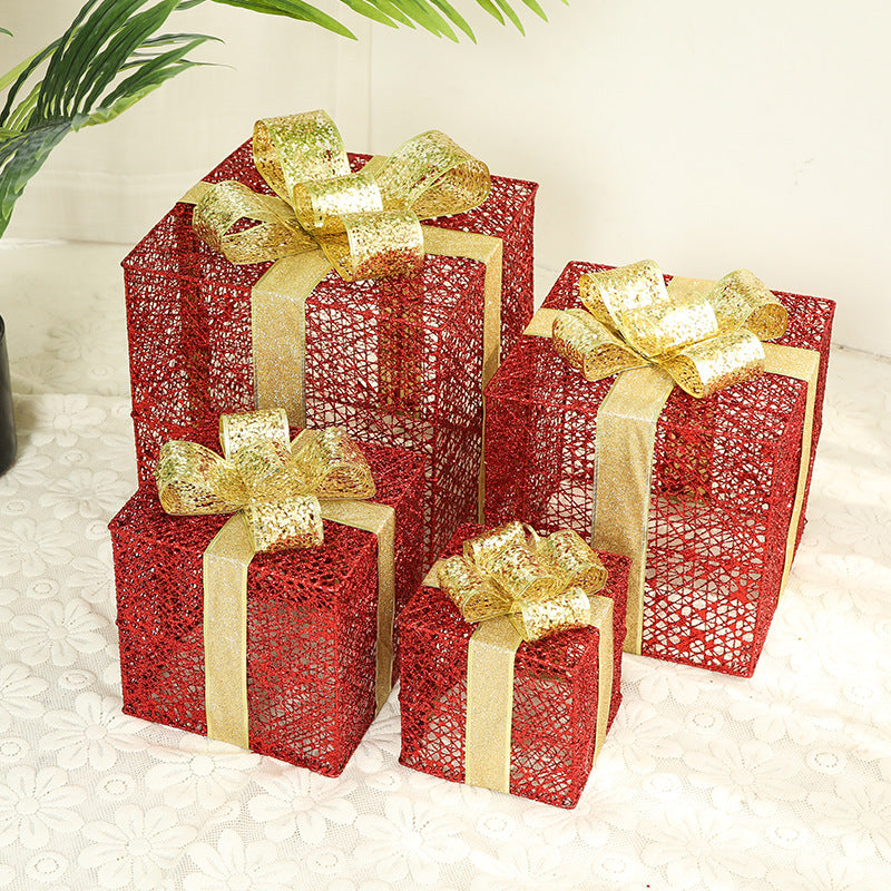 Beleuchtetes Weihnachts-Geschenkbox-Set aus Eisen