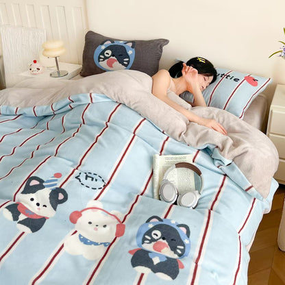 Milchfleece-Bettwäsche-Set, Cartoon-Design, warm