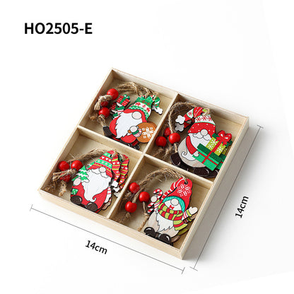 Weihnachts-Holzanhänger-Set, 4-teilige Box mit Wichtel-Motiven