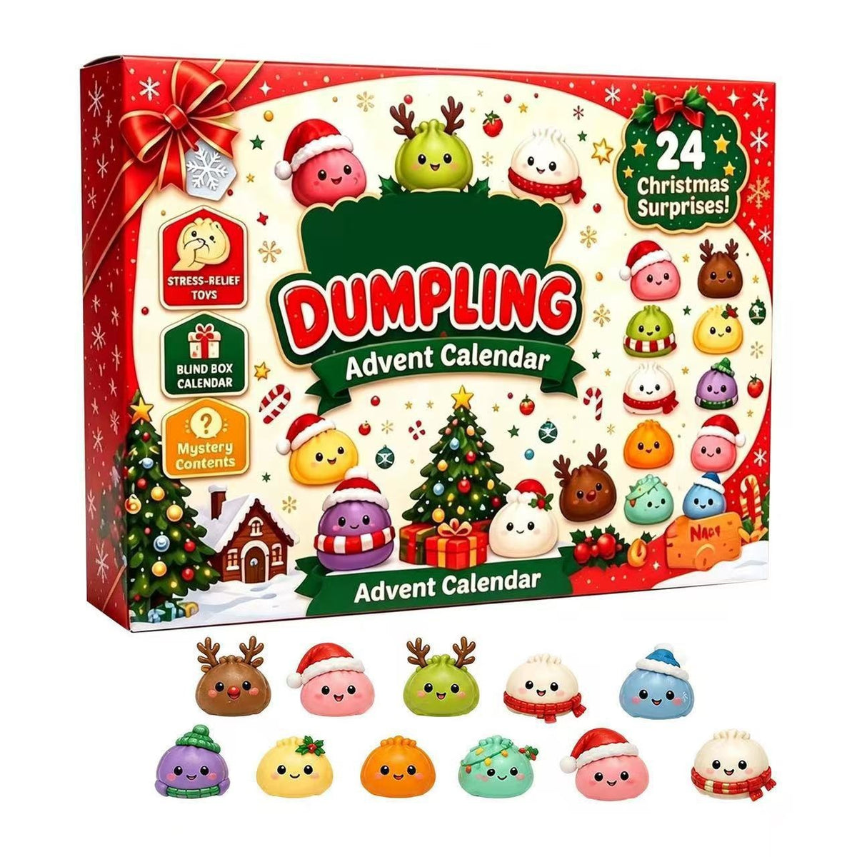 Weihnachts-Adventskalender mit 24 Quetsch-Figuren