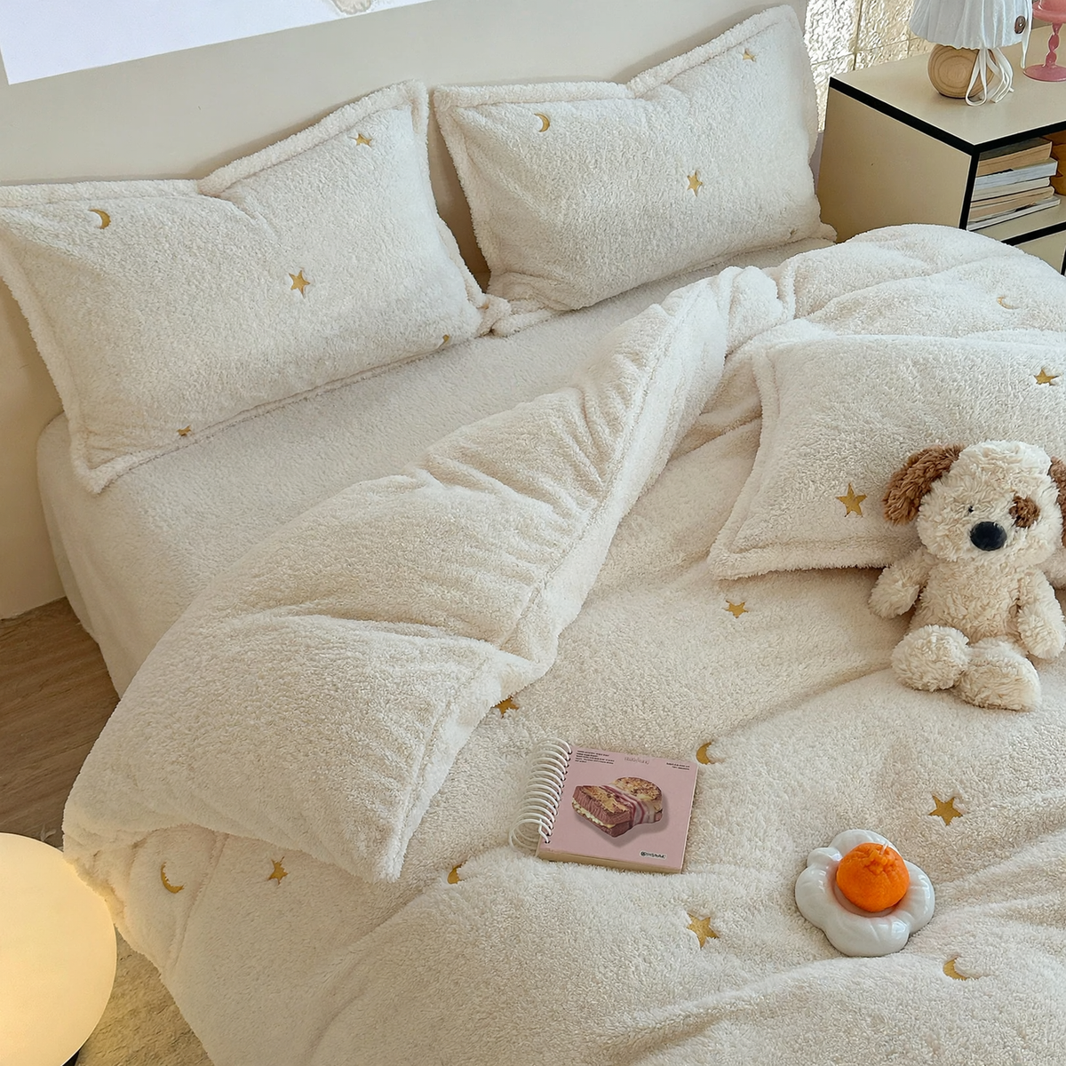 Gestepptes Milchfaser-Fleece Bettwäsche-Set für den Winter