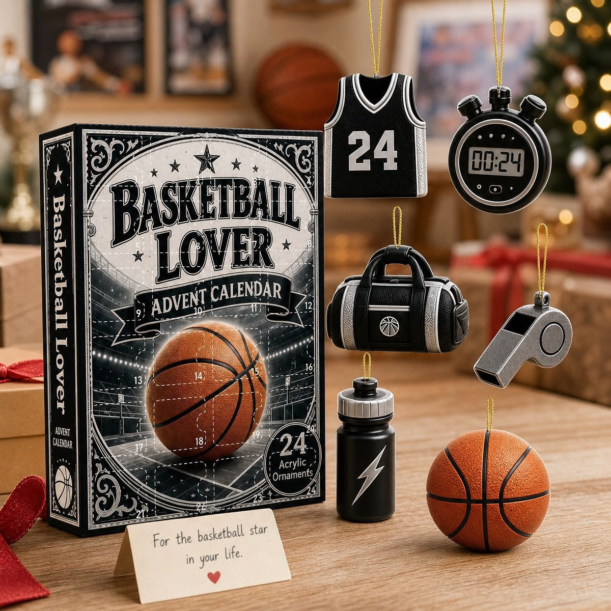 Weihnachts-Adventskalender aus Acryl, Basketball-Design