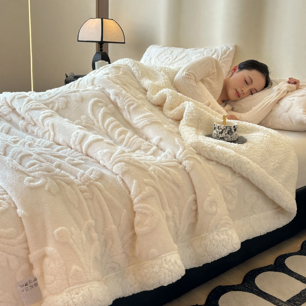 Jacquard-Wohndecke mit Lammfleece