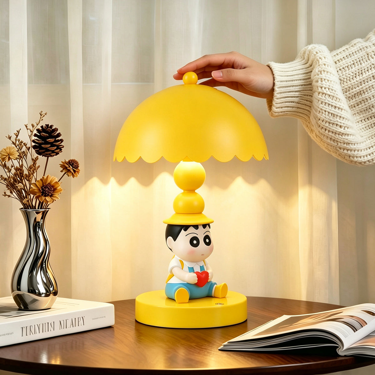 Cartoon-Tischlampe mit Herzgeste, Touchsteuerung