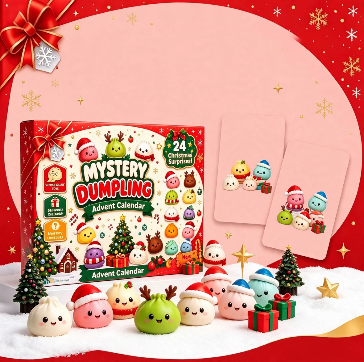 Weihnachts-Adventskalender mit 24 Quetschspielzeugen