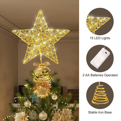 Weihnachtsbaum-Spitzenstern mit LED-Lichterkette