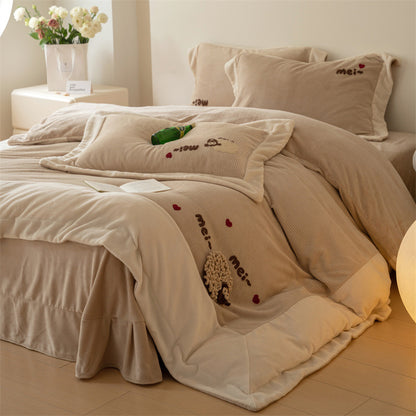 Milchfaser-Fleece Bettwäsche-Set, Waffelstruktur, 4-teilig