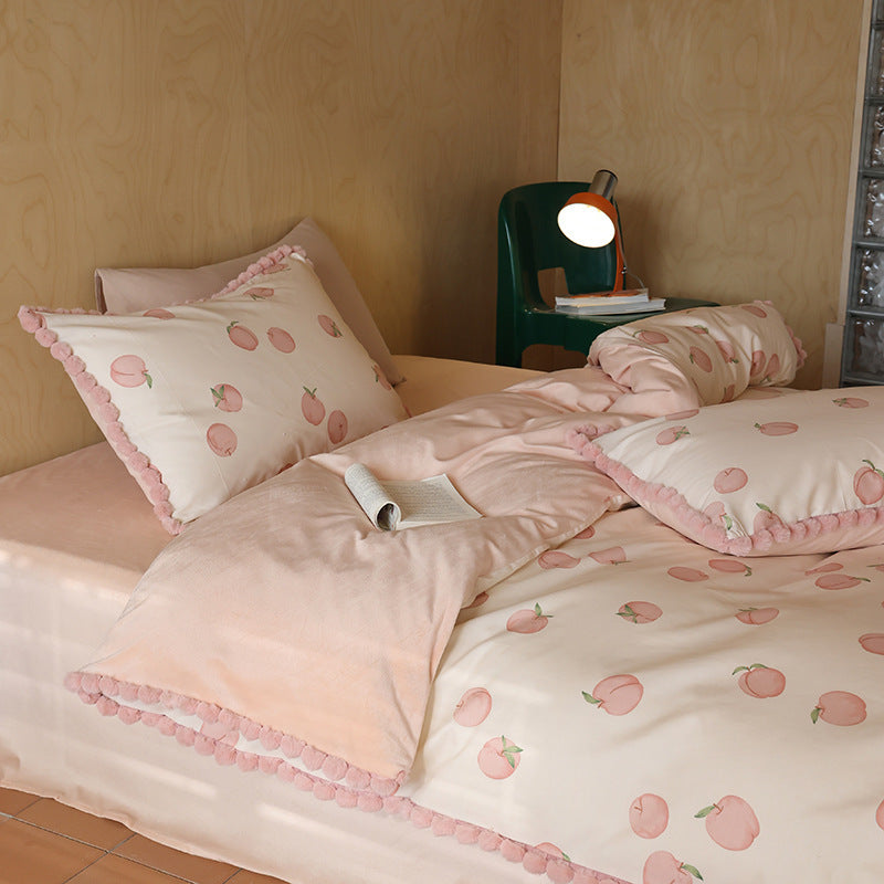 4-teiliges Bettwäsche-Set: Baumwolle und Milchfleece