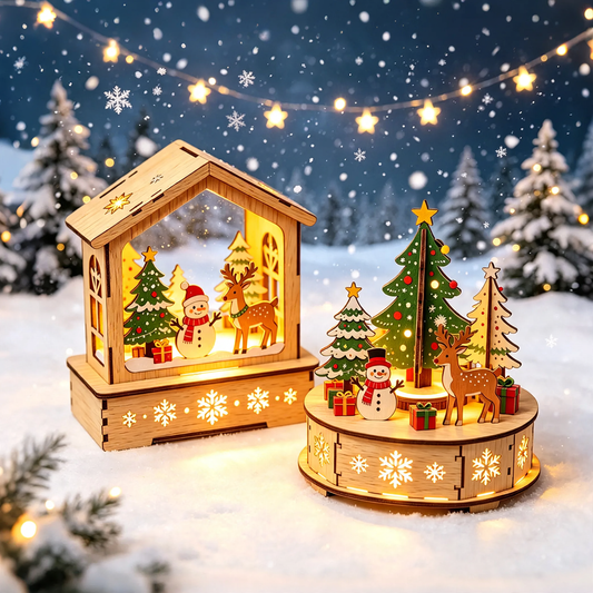 LED-beleuchtetes Holzhaus, dekoratives Tischornament