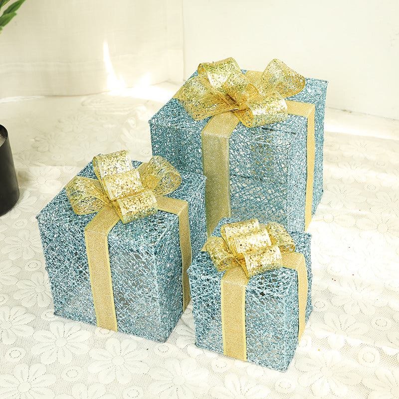 Beleuchtetes Weihnachts-Geschenkbox-Set aus Eisen