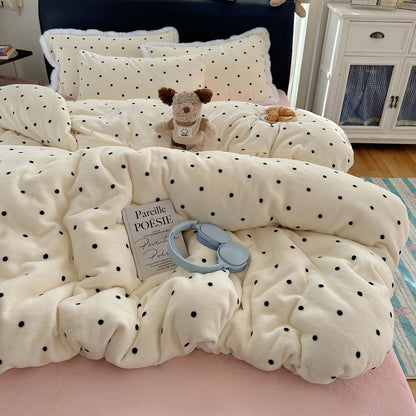 Verspieltes Milchfaser-Fleece Bettwäsche-Set mit Schleifen