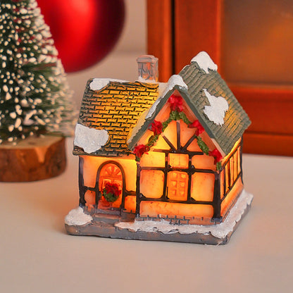 Beleuchtetes Weihnachts-Häuschen aus Kunstharz