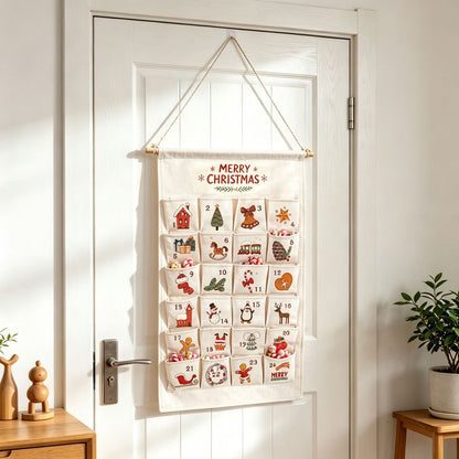 Weihnachts-Adventskalender aus Stoff mit 24 Taschen