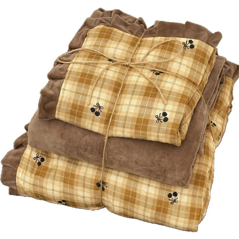 Baumwoll-Bettwäsche-Set mit Fleece-Futter, warm