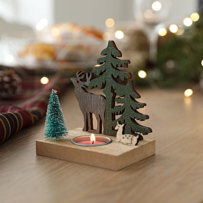 Dekorativer Holz-Weihnachtskerzenhalter, 12 cm