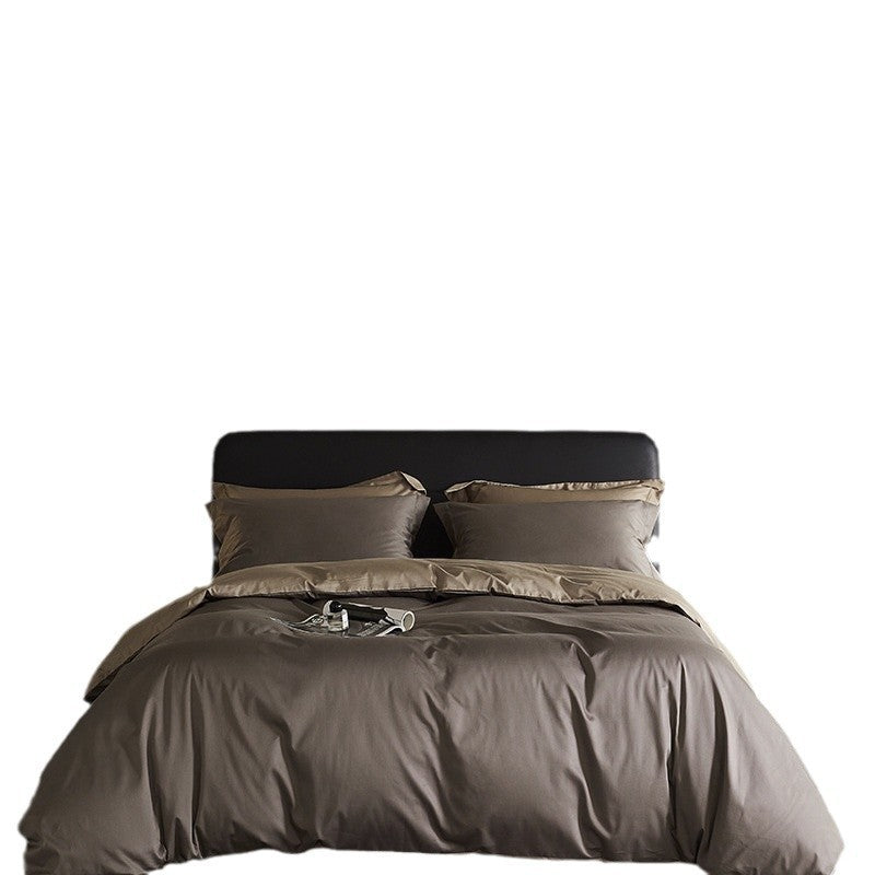 4-teiliges Bettwäsche-Set, Langstapelbaumwolle, Satin-Webung, unifarben