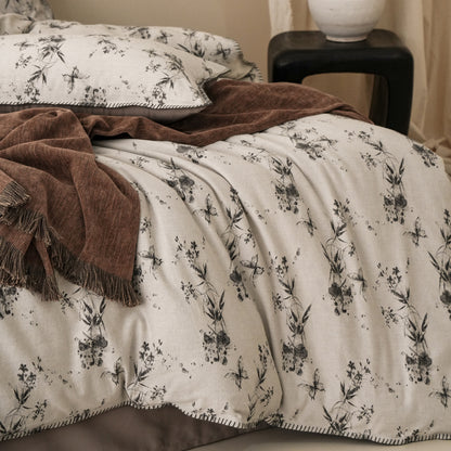 Baumwoll-Leinen-Bettwäsche-Set, Jacquard, 4-teilig