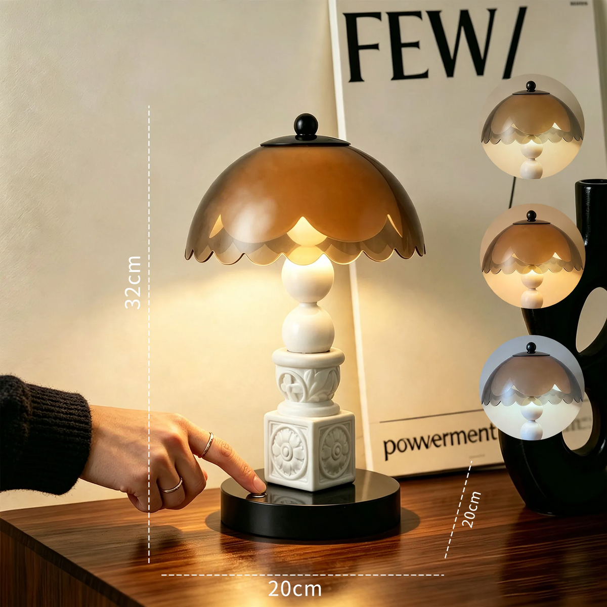 Nachttischlampe mit Quallen-Reliefmotiv, weiß