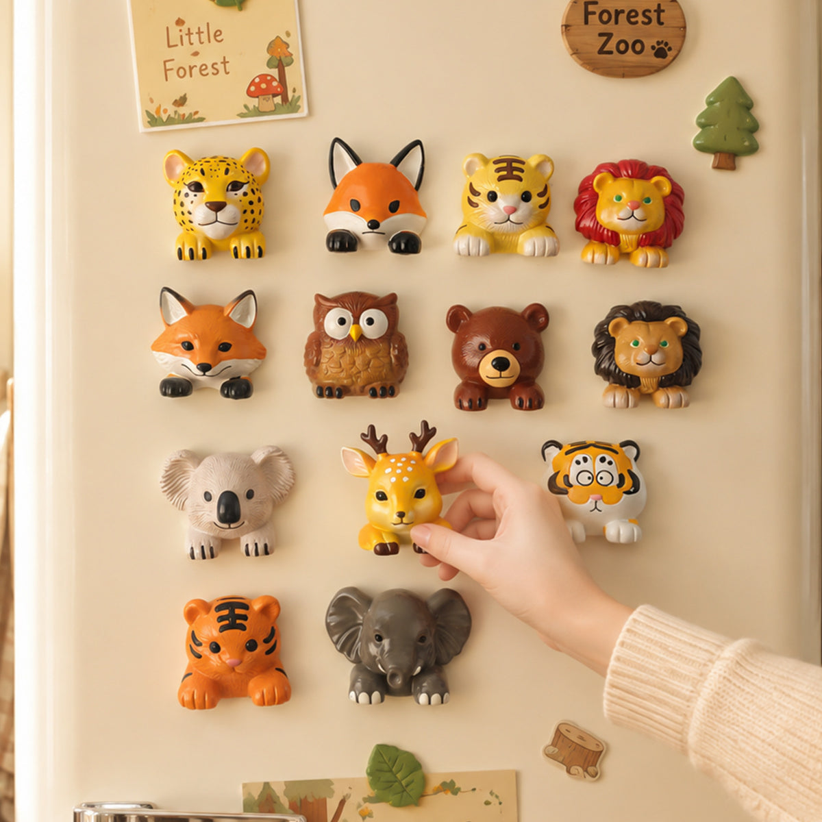 3D-Wildtier-Magnete aus Kunstharz, Cartoon-Stil