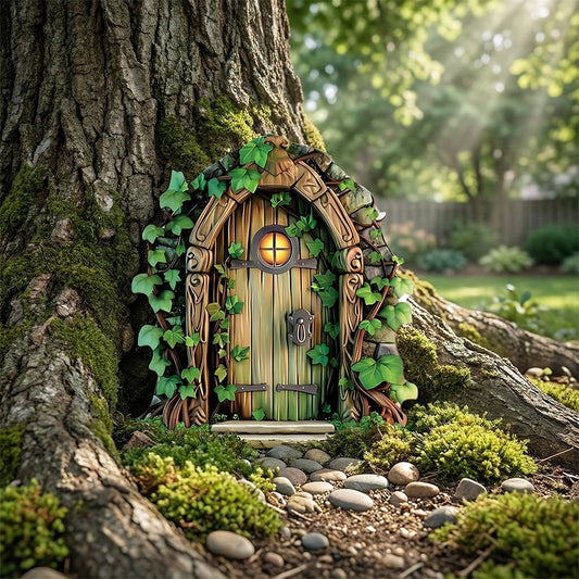 Dekorative Miniatur-Feentür aus Holz für Pflanzen und Gärten