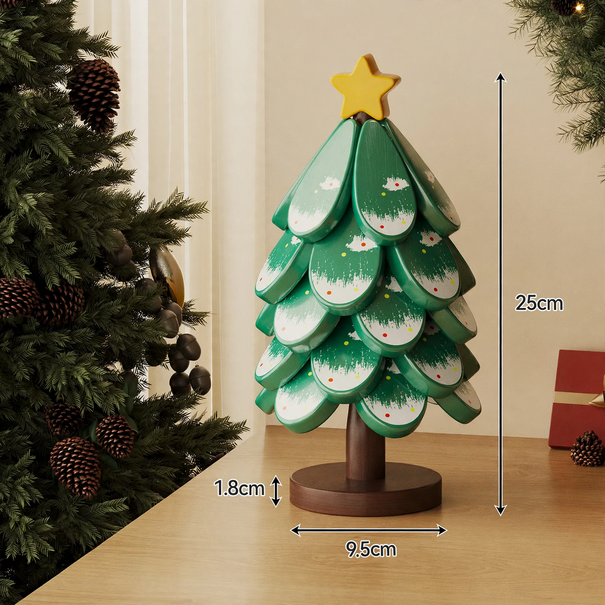 Dekorative Weihnachtsbaum-Untersetzer aus Holz