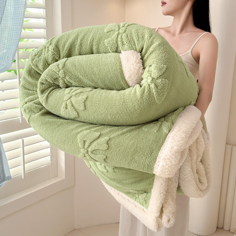 Doppellagige Jacquard-Kuscheldecke mit Lammfleece-Optik