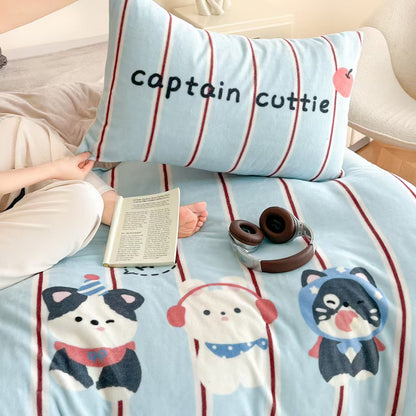 Milchfleece-Bettwäsche-Set, Cartoon-Design, warm
