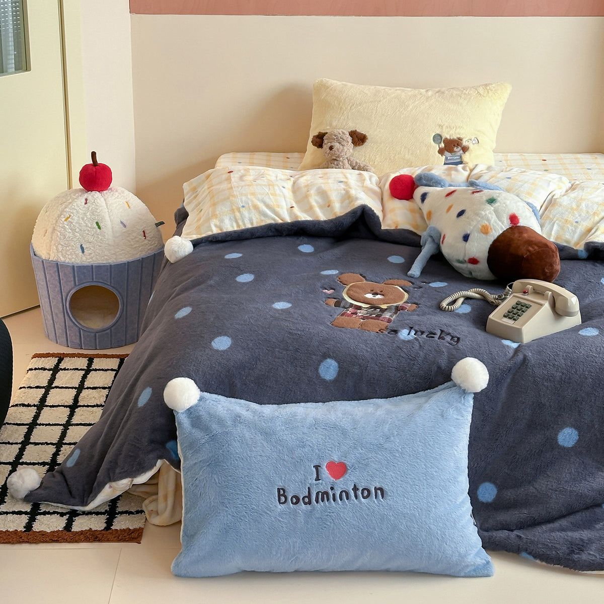 Winter Bettwäsche-Set, Milchfaser-Fleece, Cartoon-Design