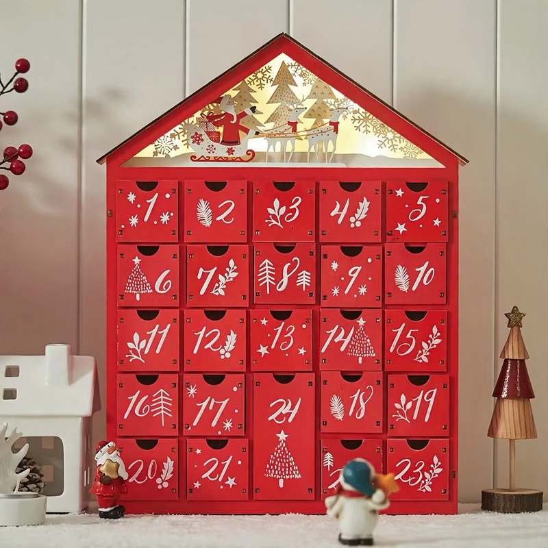 Weihnachts-Adventskalender aus Holz, 24 Fächer