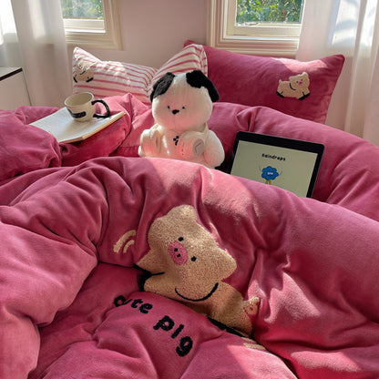 Milchfaser-Fleece Bettwäsche-Set, Cartoon-Design, warm