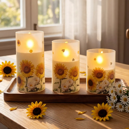 LED-Kerzen-Set mit Sonnenblumen-Motiv