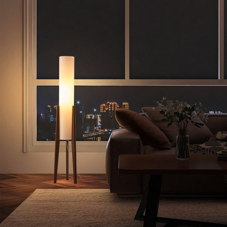 Vintage LED-Stehleuchte mit Holzgestell