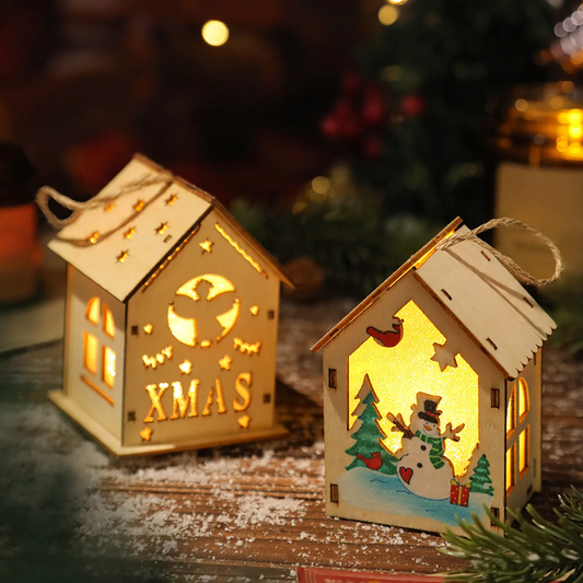 Beleuchtetes Holz-Weihnachtshaus für Tischdekoration