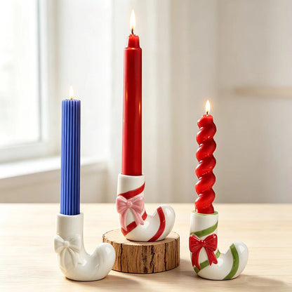 Keramik-Kerzenhalter in Zuckerstangen-Optik