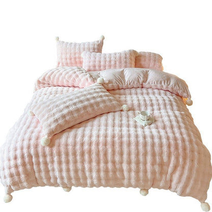 Flauschiges Milchfaser-Fleece Bettwäsche-Set mit Pompons