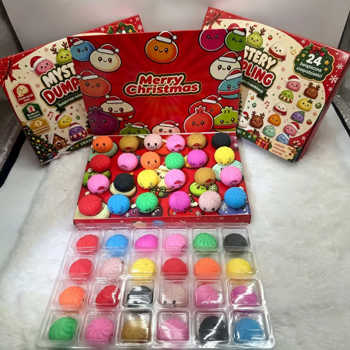 Weihnachts-Adventskalender mit 24 Quetsch-Figuren