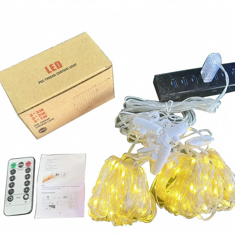 LED-Kupferdraht-Vorhang-Lichterkette mit Fernbedienung