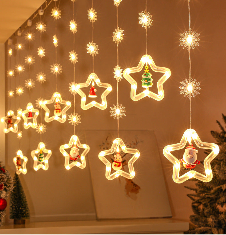 LED-Weihnachts-Lichterkette mit Sternen und Schneeflocken