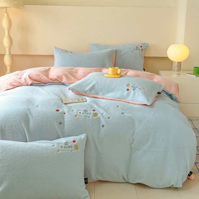 Milchfaser-Fleece Bettwäsche-Set, Cartoon-Design, warm