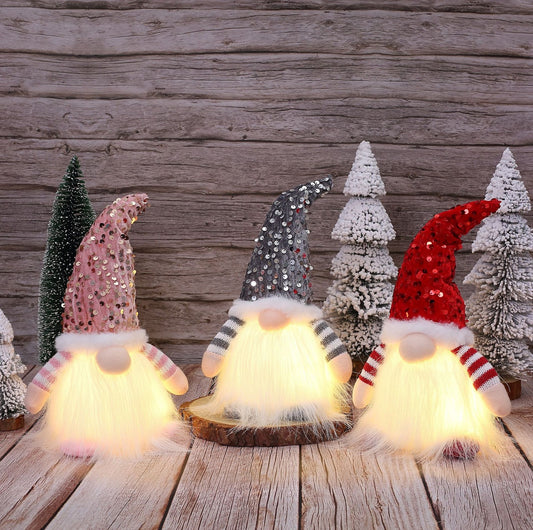 Beleuchtete Weihnachts-Wichtelfigur mit Paillettenmütze