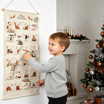 Weihnachts-Adventskalender aus Stoff mit 24 Taschen