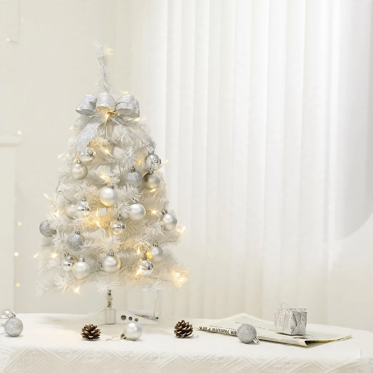 Mini-Weihnachtsbaum, weiß, 45/60 cm, mit Beleuchtung