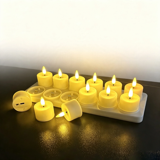 Wiederaufladbares LED-Teelicht-Set mit Ladestation