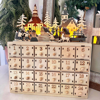Weihnachts-Adventskalender aus Holz mit 24 Schubladen