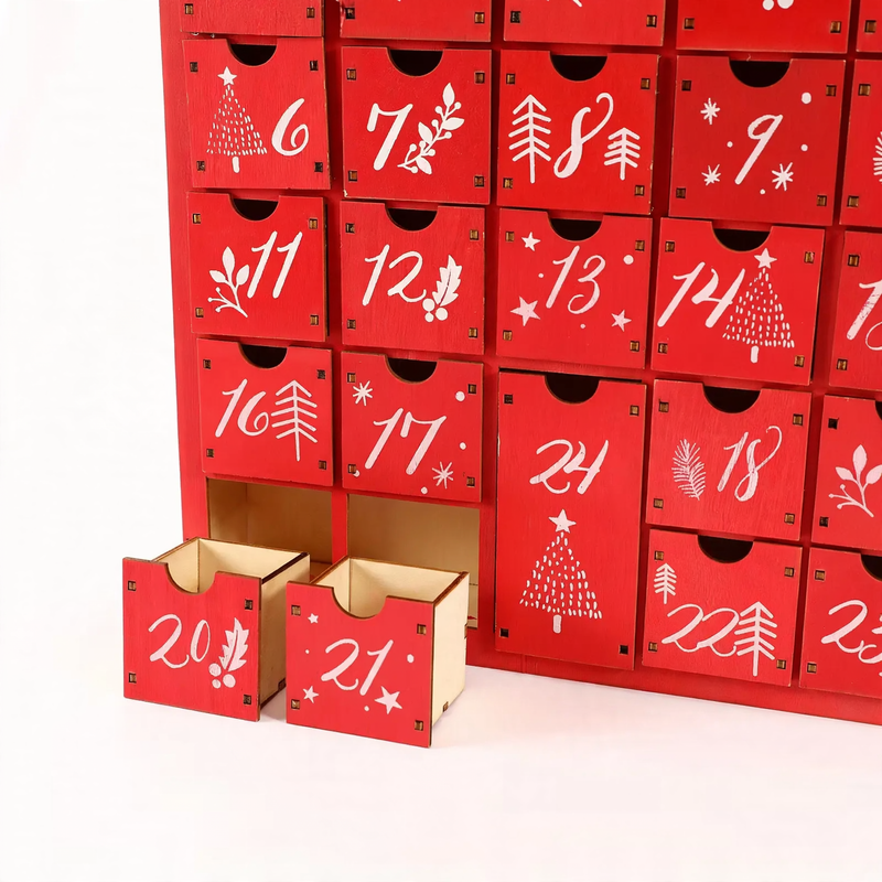 Weihnachts-Adventskalender aus Holz, 24 Fächer