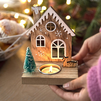 Dekorativer Holz-Weihnachtskerzenhalter, 12 cm