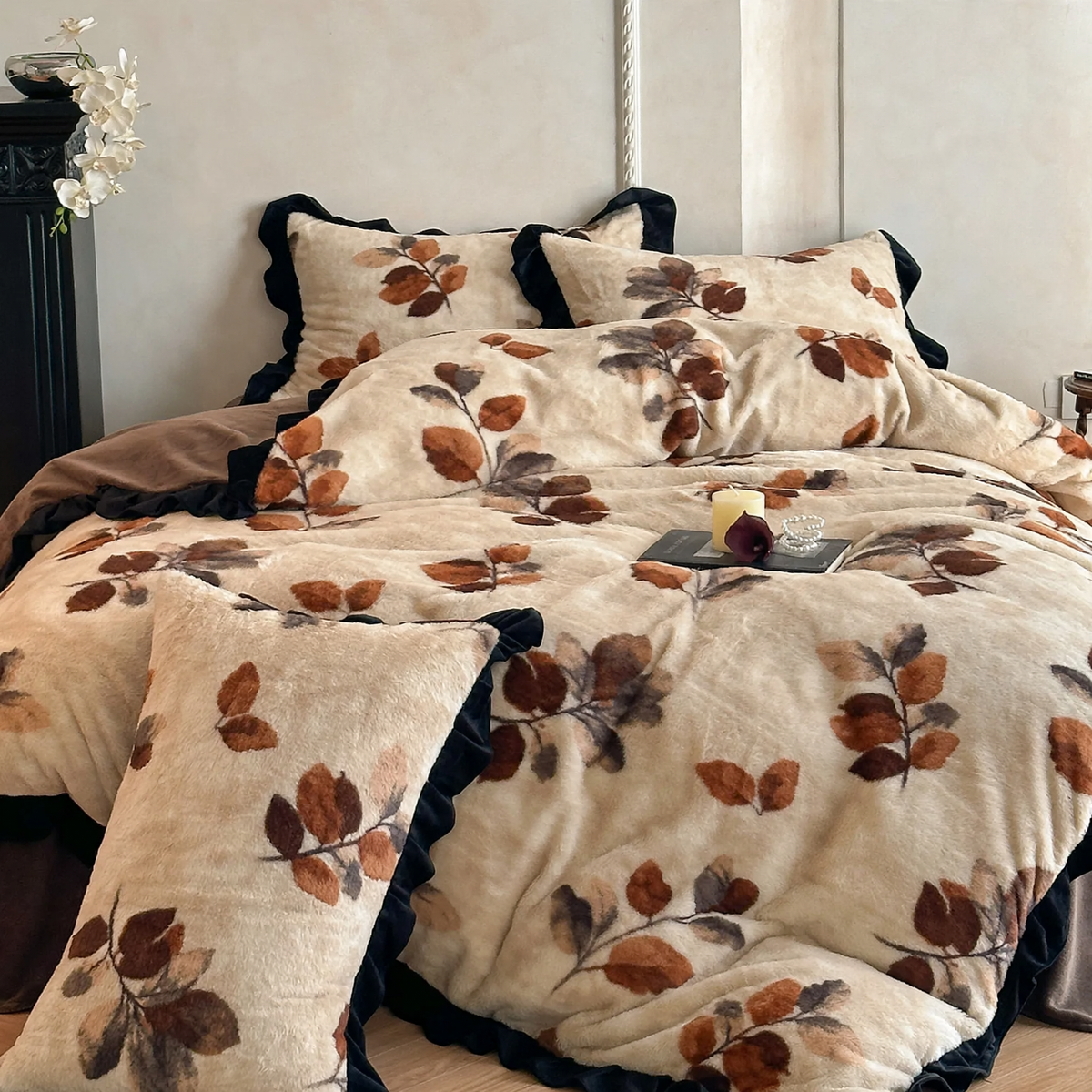 Milchfleece-Bettwäscheset mit Blumenmuster, Vintage-Stil