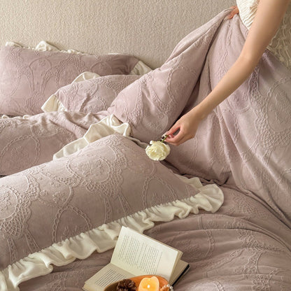 Milchfaser-Fleece Bettwäsche-Set, floral, 4-teilig