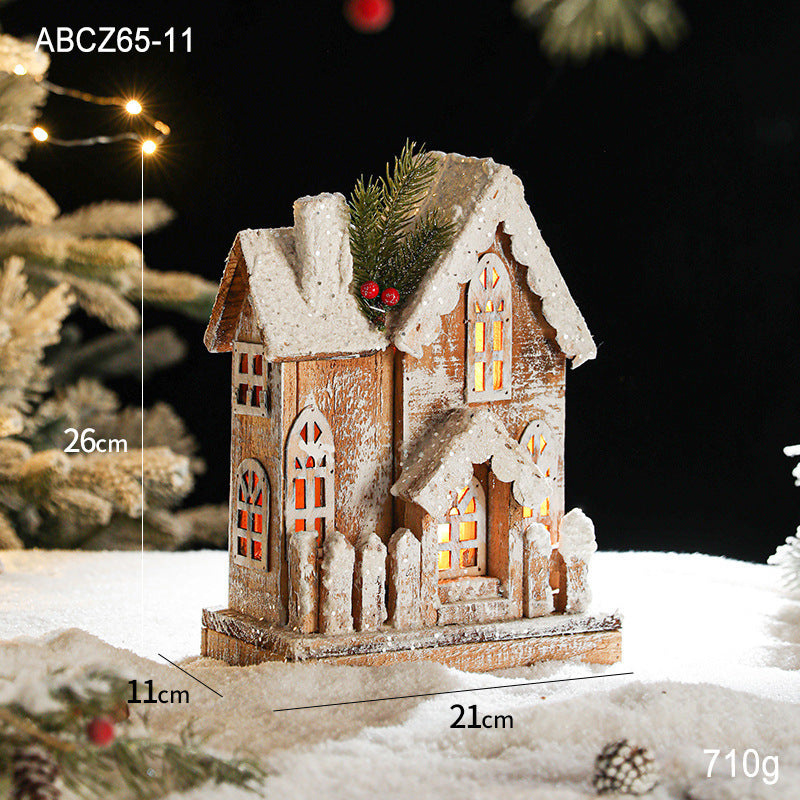 Beleuchtetes Holz-Schneehaus im Retro-Stil